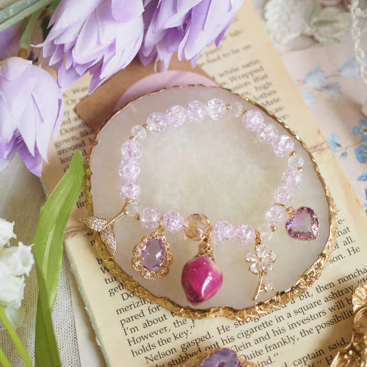 Real Flower Amethyst Rose Bud Bracelet for wholesale by NatureAmbient
