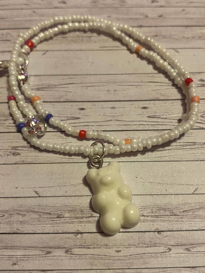 White teddy bear choker for wholesale by jewelrybysirena