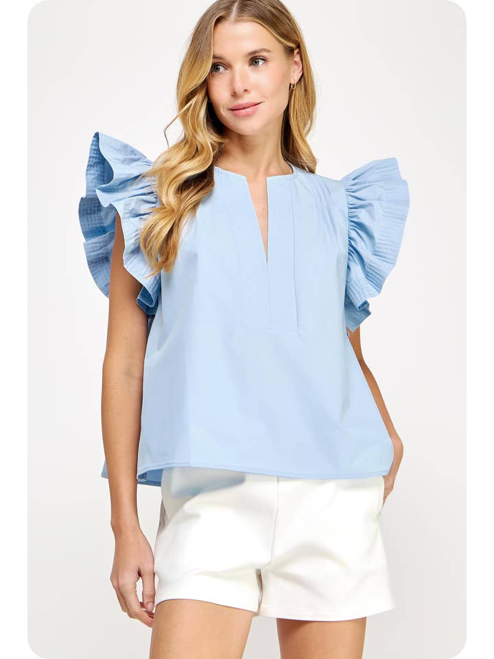 Strut & Bolt - Wholesale Blouse - Women's - Flutter Ruffle Sleeve Poplin Top31