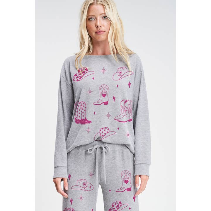 Phil Love - Wholesale Lounge Set - Women's - Cowgirl boots print soft loungewear set p