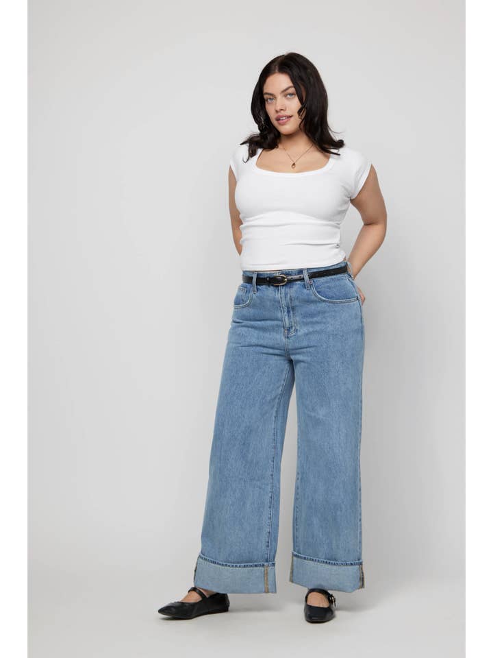 Parker Baggy Cuffed Wide Leg Jean, Light Worn for wholesale on Faire9