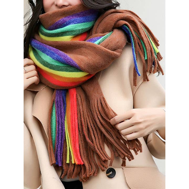 StyleGalX - Wholesale Scarf - Women's - Contrast Color Keep Warm Multi-Colored Tasseled Scarf5