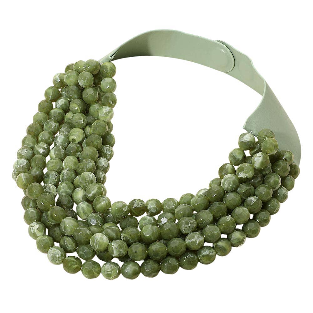 Madeline Love - Vendita all'ingrosso Collane di perline/perle - Collana magnetica a strati multistrato con perline a sfera in acrilico sfaccettato marmorizzato e finta pelle.11