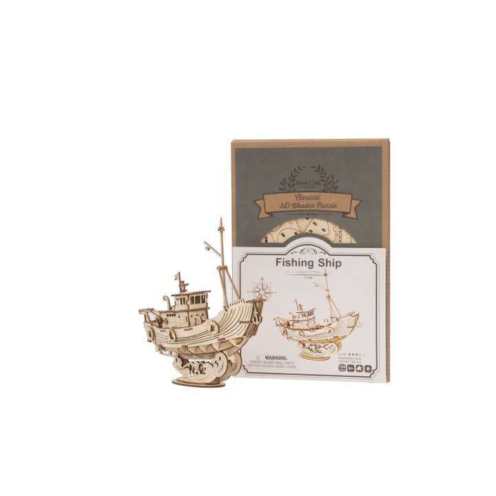 Hands Craft - Vente Puzzle – enfant - Puzzle en bois découpé au laser 3D : bateau de pêche4