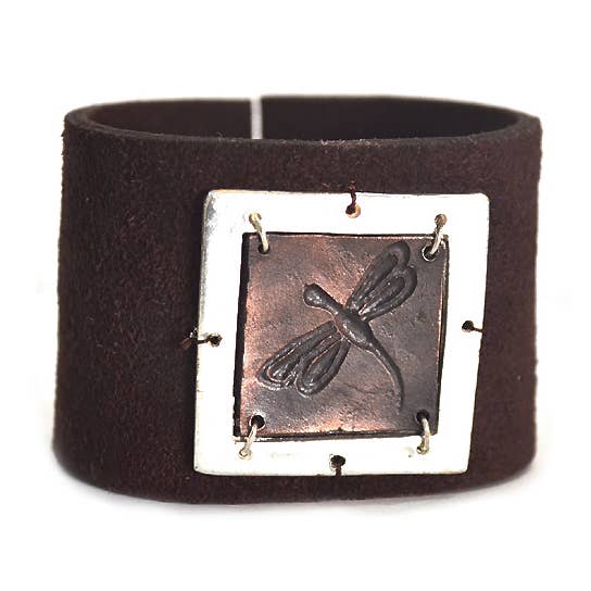 Leather Snap Bracelet - Dragonfly in Frame for wholesale by Anju Jewelry