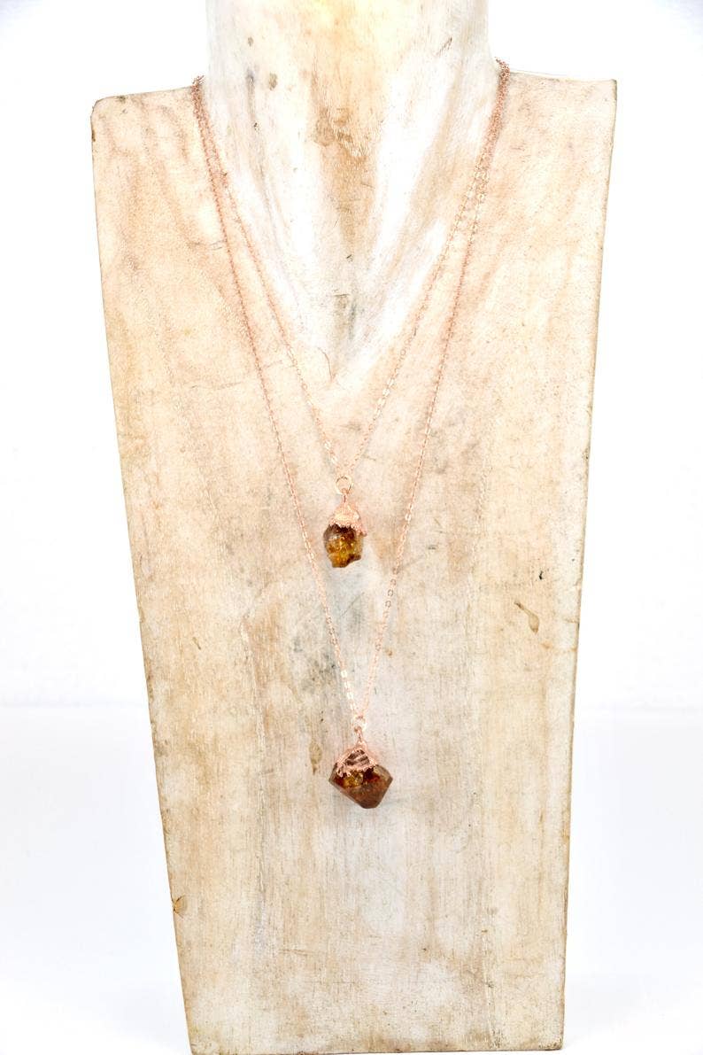 Daddy Daughter Jewelry - Vendita all'ingrosso Collana con ciondolo/pendaglio - Collana punto citrino grezzo | pietra portafortuna novembre 14 k RGF2