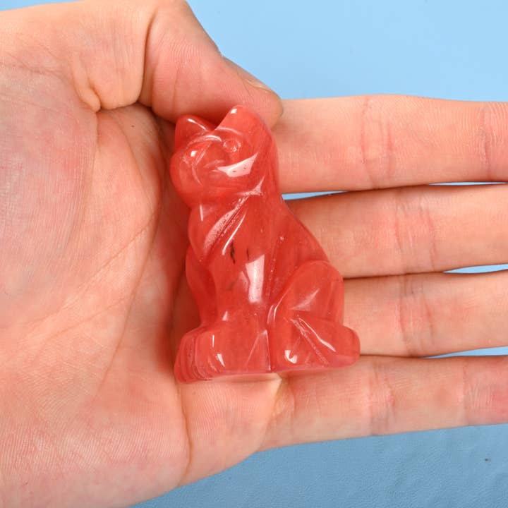 1.5" 2" Natural Cherry Quartz Cat Gemstone Figurine for wholesale by ilovebeadsusa