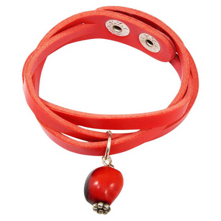B2644rd Red Leather Adjustable Charm Bracelet for wholesale by Evelyn Brooks