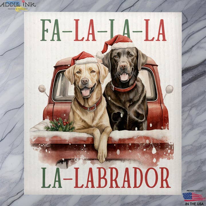 FA-LA-LA-LA Labrador Retriever Christmas Dishcloth for wholesale by ADDLE iNK