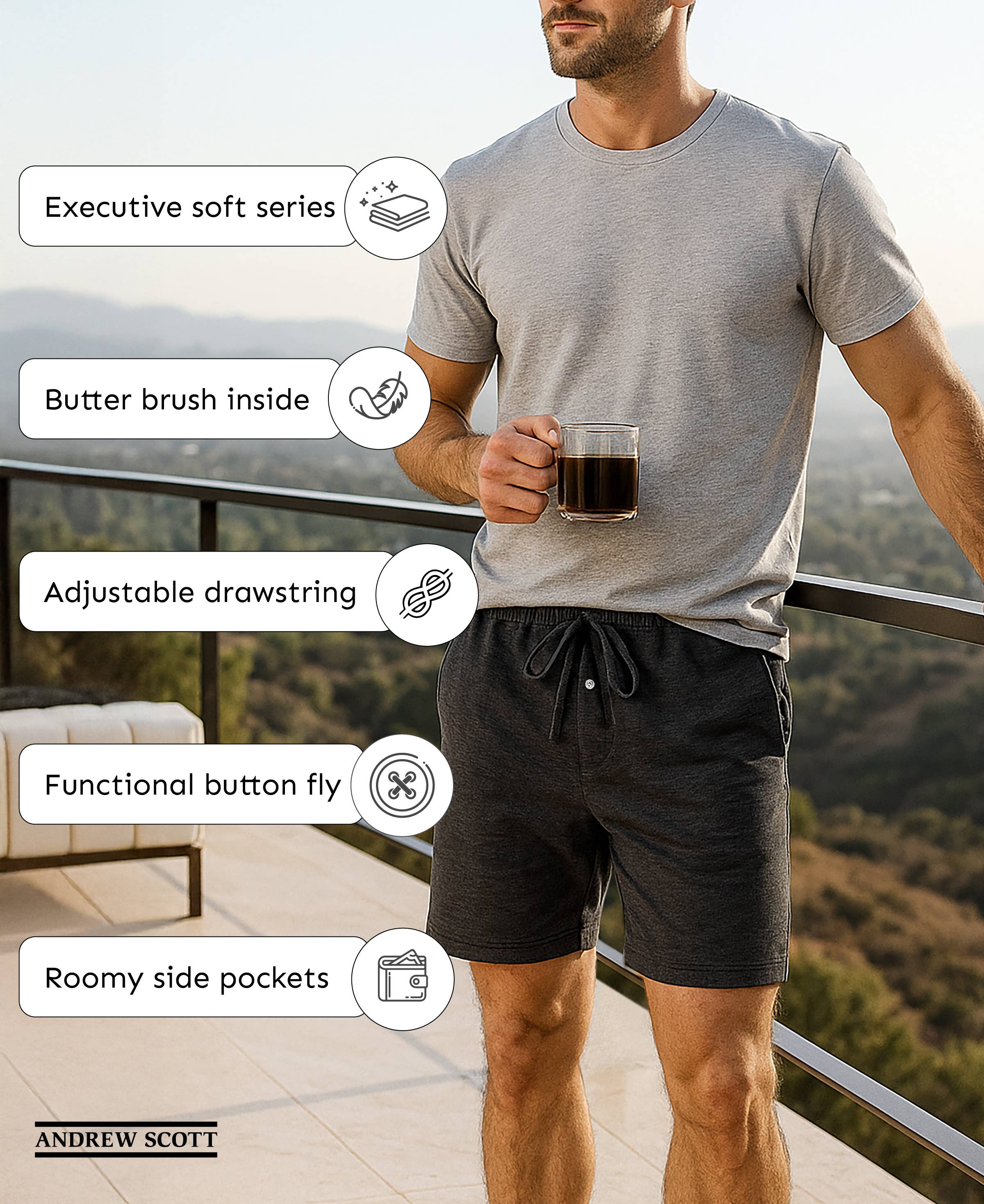 I-Wear Brands - Wholesale Lounge Shorts - Men's - Men's Peach Fleece Sleep Shorts6