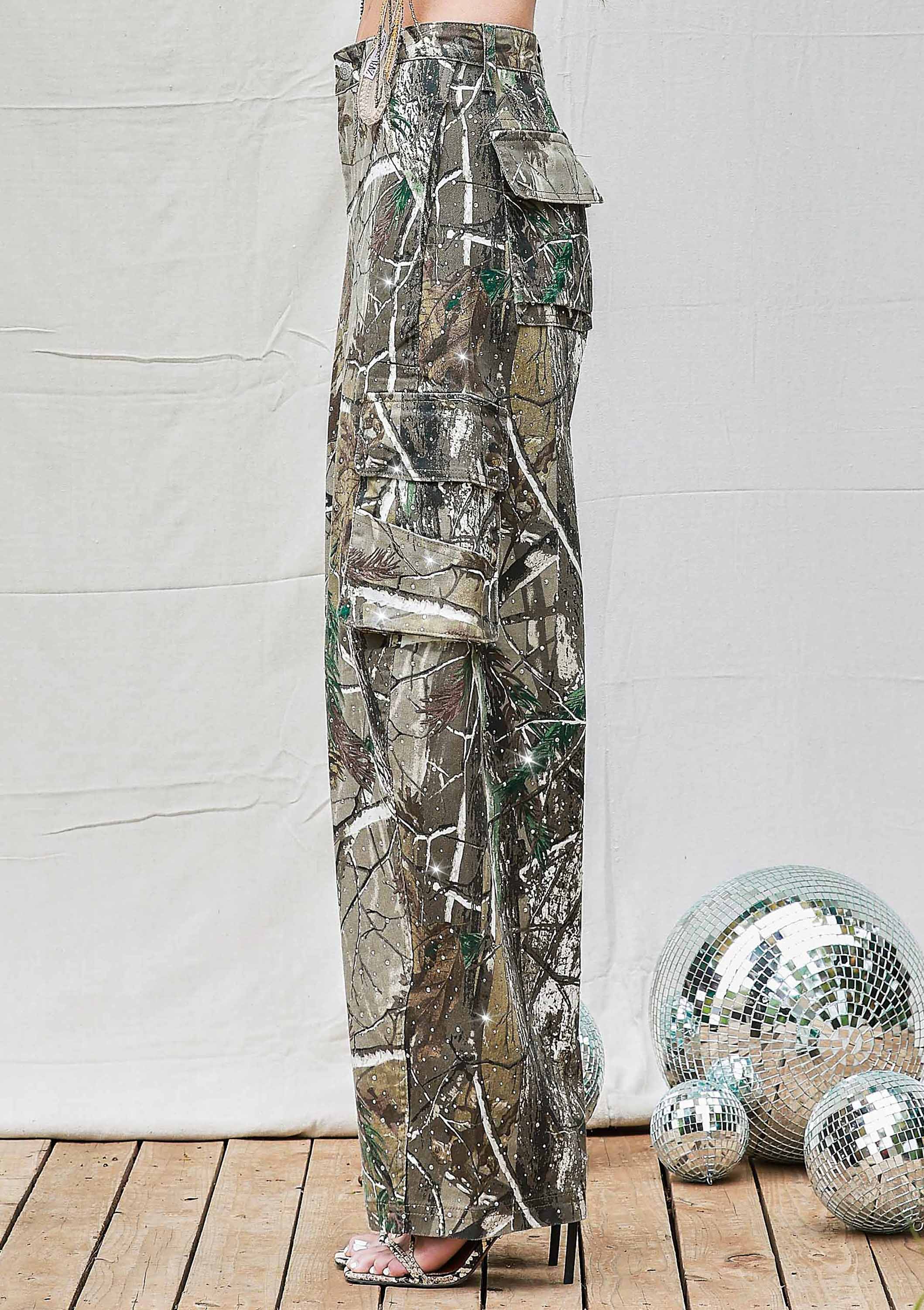 Rhinestone Camo Print Baggy Barrel Jeans for wholesale on Faire1