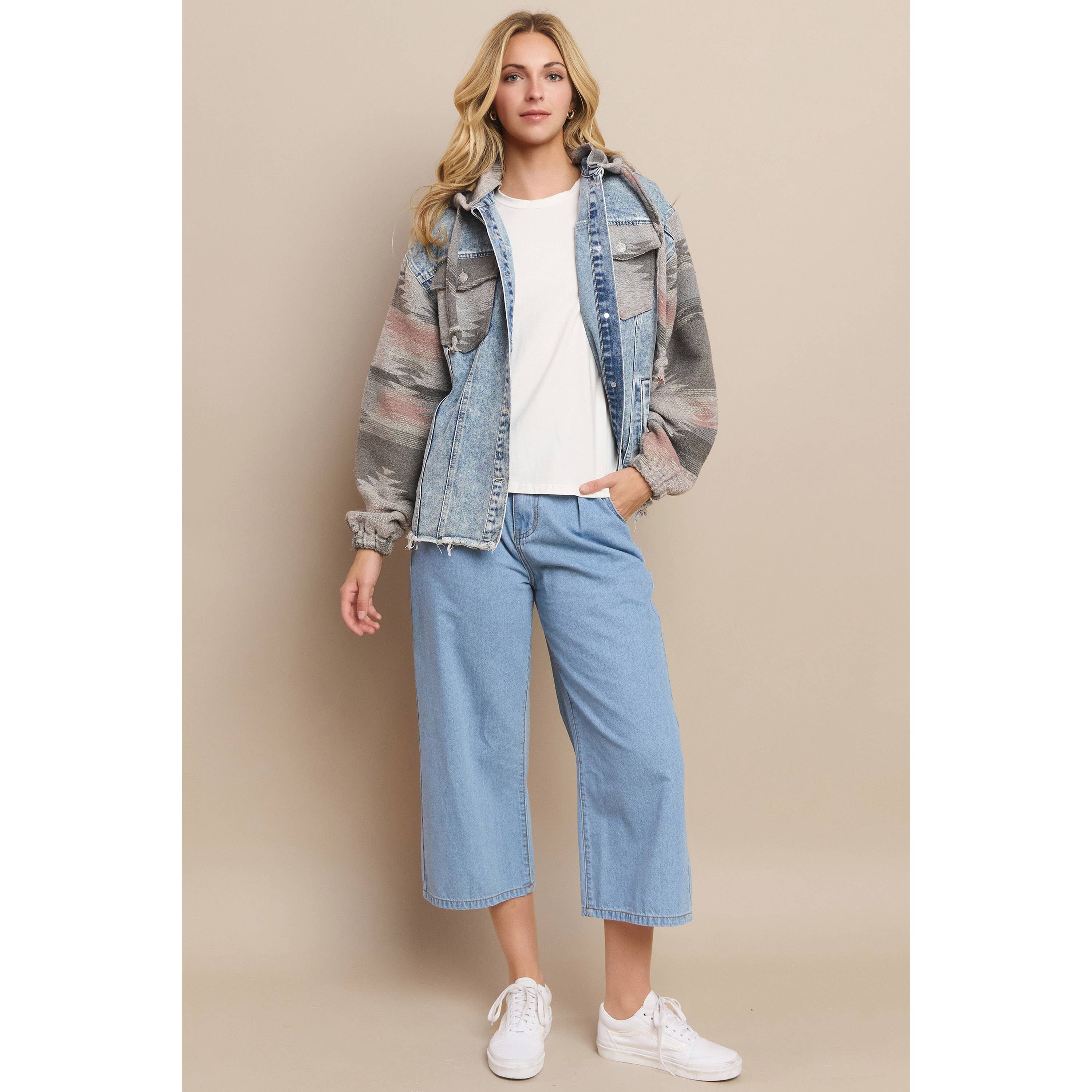 Mapcie – wholesale Shirt Jacket/Shacket - Women’s – WASHED AZTEC DENIM SHACKET WITH POCKET4