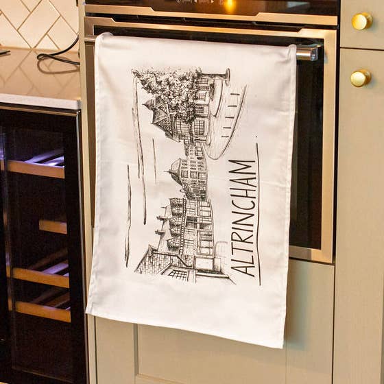 Altrincham (Manchester) Skyline Tea Towel for wholesale by Christopher Walster