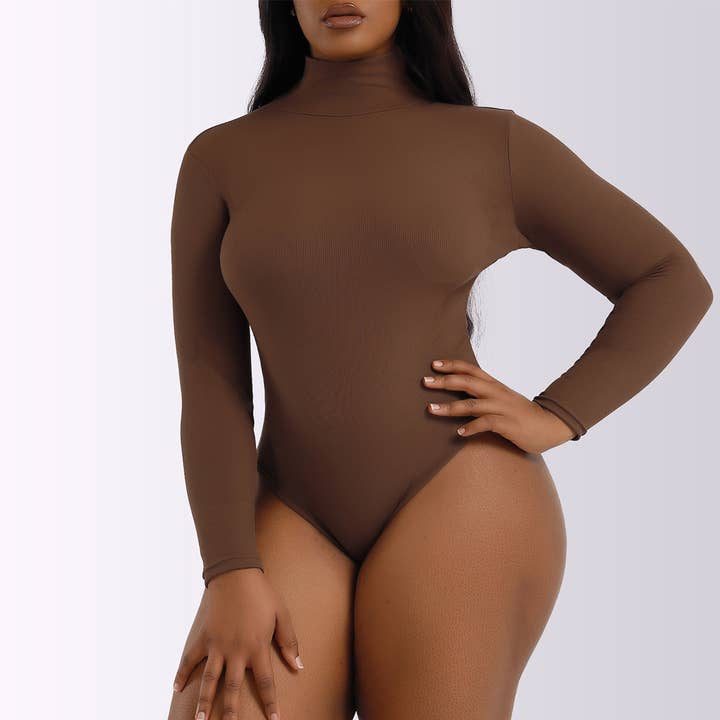 Solid Mock Neck Rib-knit Bodysuit for wholesale by Curvy Fix