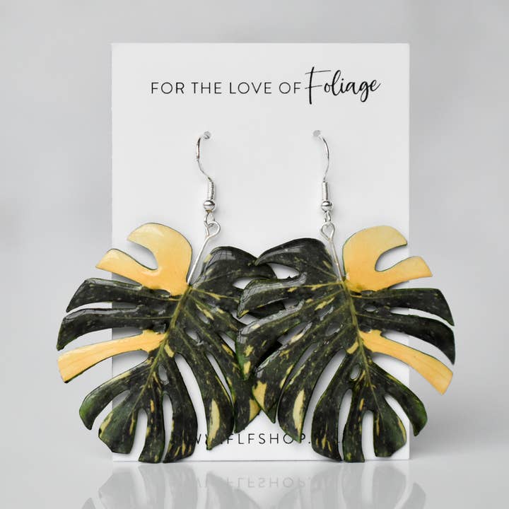 Monstera Thai Constellation Plant Earrings | Leaf Earrings for wholesale by For the Love of Foliage