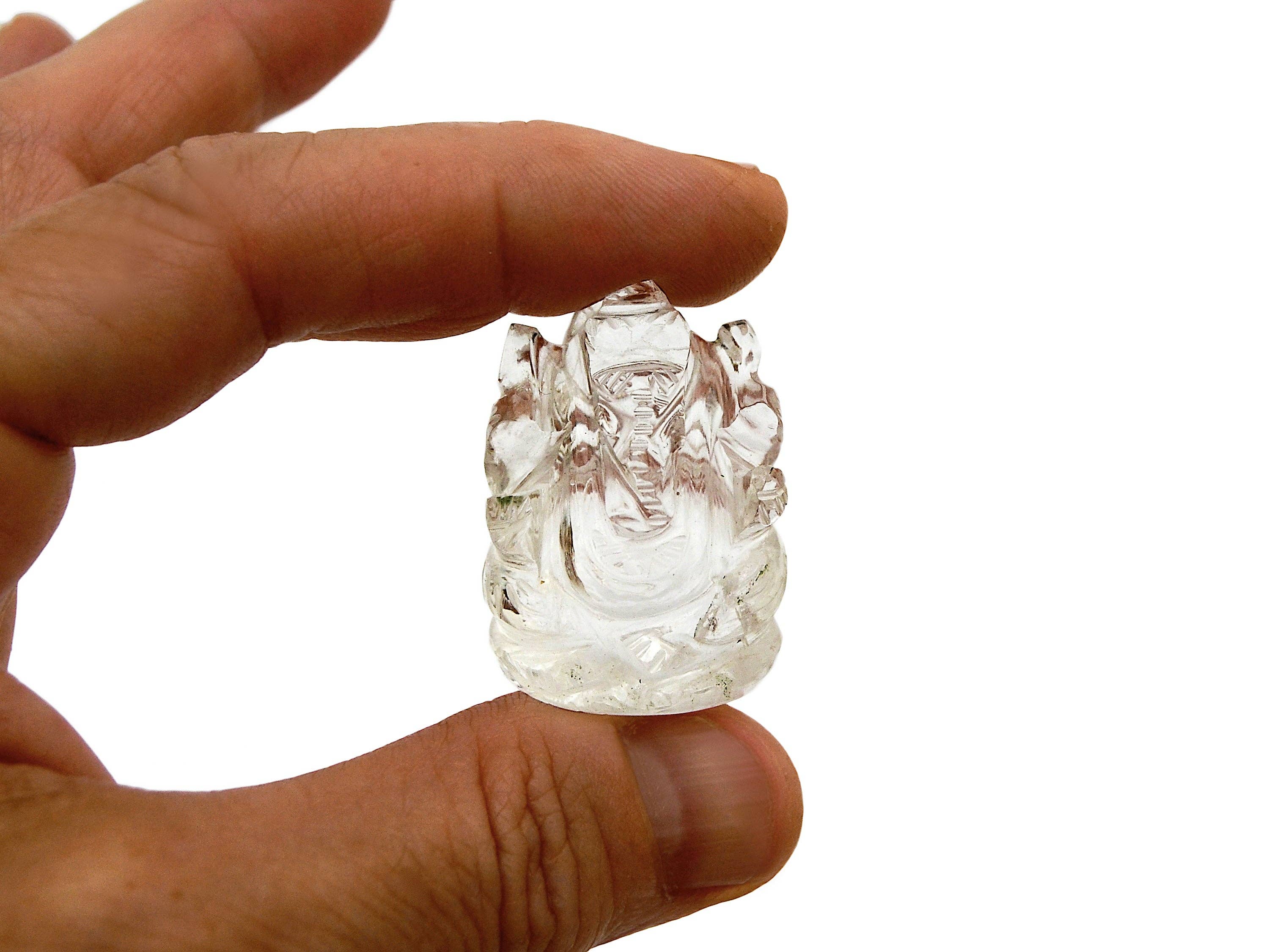 Kaia & Crystals - Wholesale Spiritual Stone/Crystal - Mini Clear Quartz Ganesha Sculpture (30mm - 35mm) -  Hand Carved Crystal11