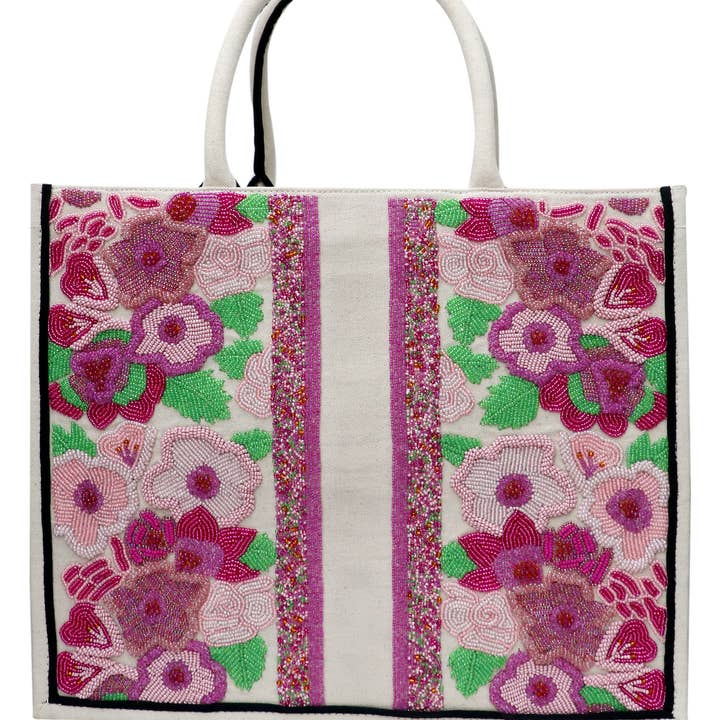 CD Raised Flowers, vertical, lienzo marfil/rosa/verde/multicolor para venta al por mayor de Tiana Designs