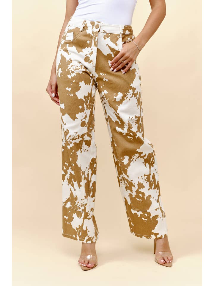 Light Beige Cow print denim straight leg jeans for wholesale on Faire5