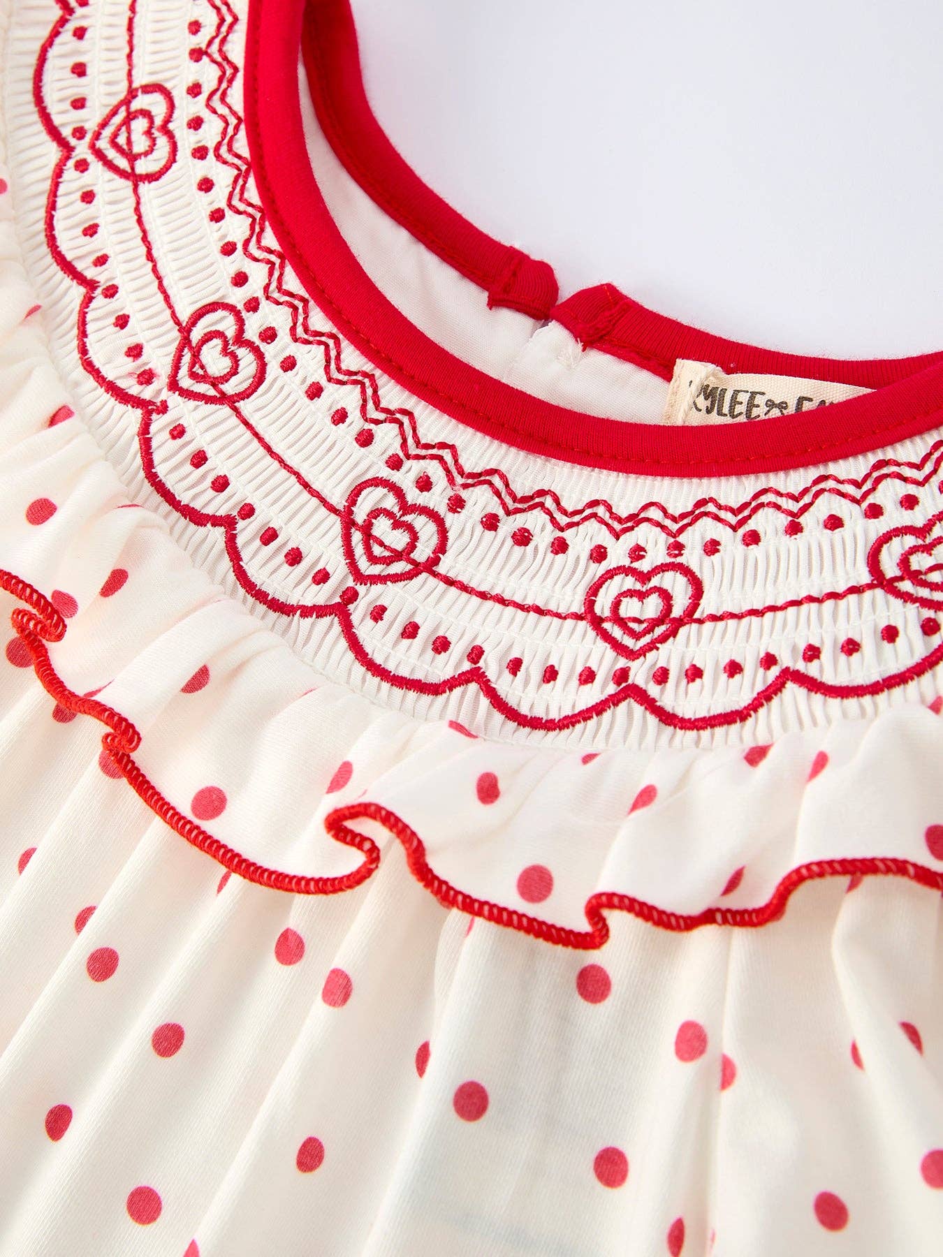 Rylee Faith Designs - Wholesale Dress - Kids - Valentine's Day Polka Dot Girls' Dress with Smocking Embroidery2