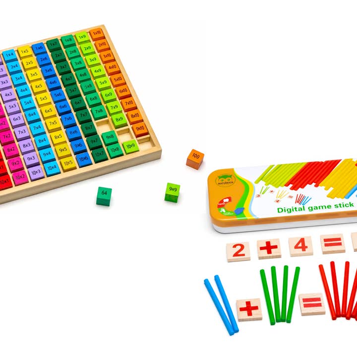 Préparation 2e classe : Baguettes de calcul Montessori avec boîte en métal + planche de multiplication pour la vente par Natureich