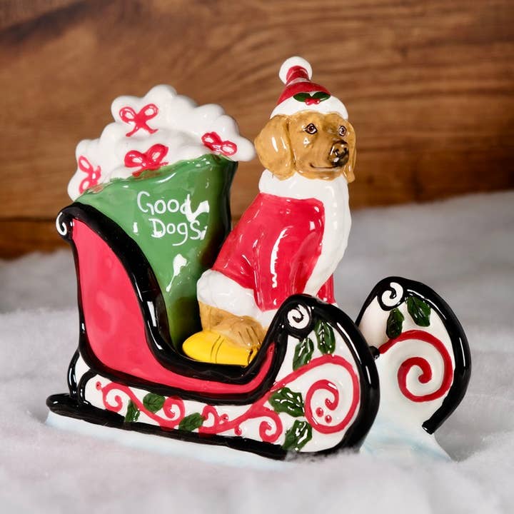 Blue Sky Clayworks - Vendita all'ingrosso Decorazione natalizia - Figurina di Natale con slitta e cani0