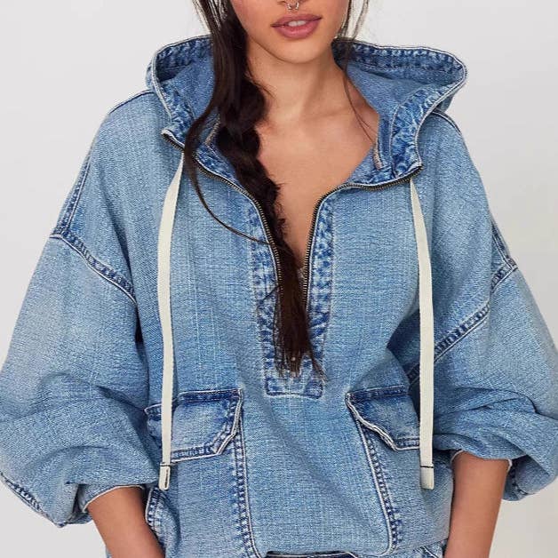 Washed Denim Hooded Jacket Relaxed Mid Weight N5Z297 for wholesale by alberalkirk