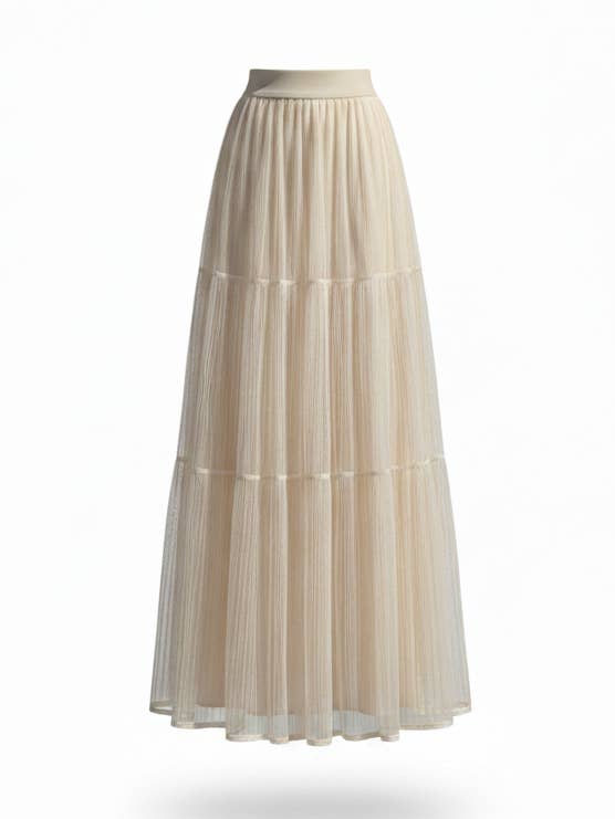 Plisserad mesh A-linjeformad midikjol med hög elastisk midja för wholesale av CCIC New York