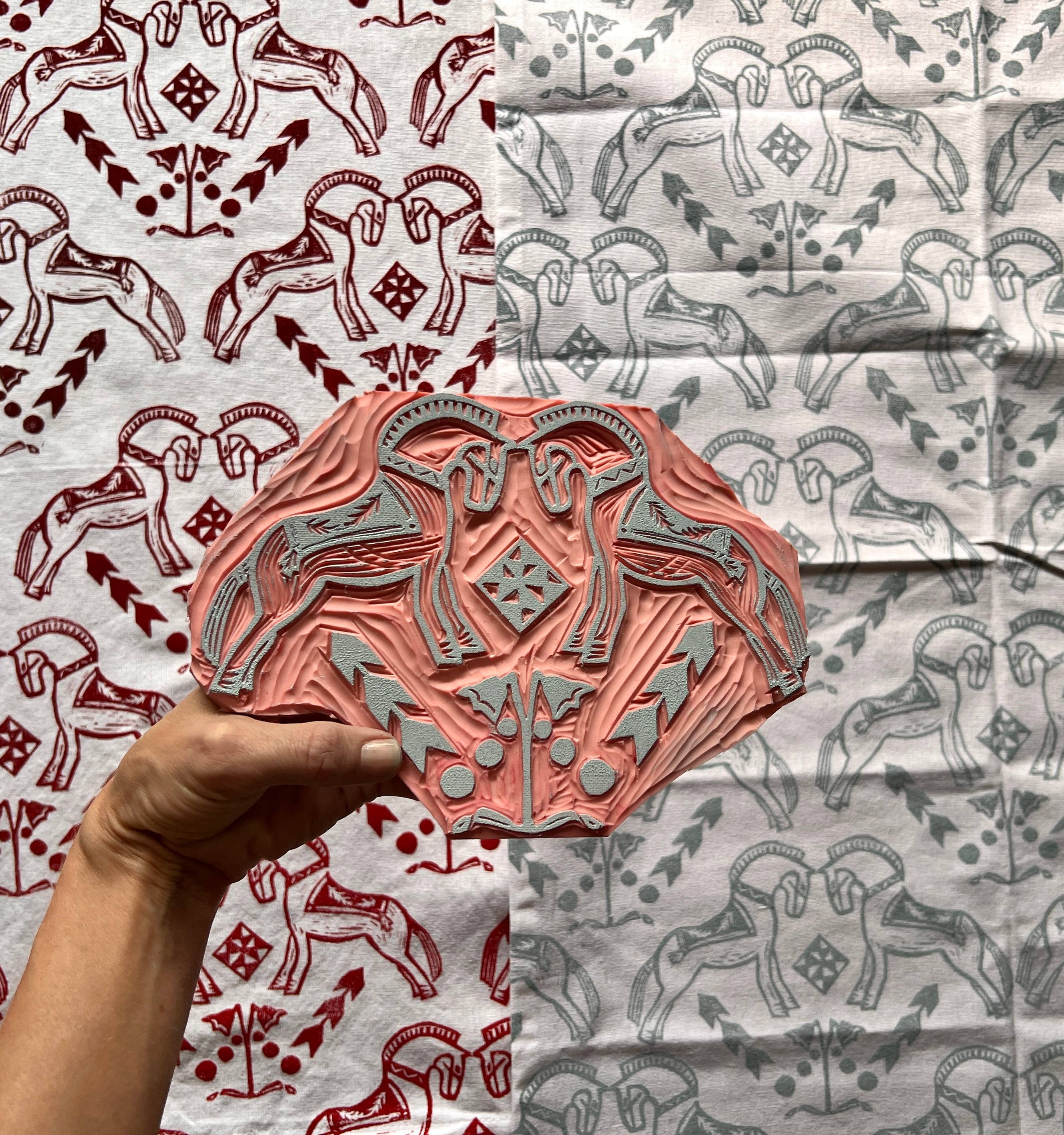 Follysome Prints - Wholesale Tea Towel - Fjord Horse Block Printed Towel2