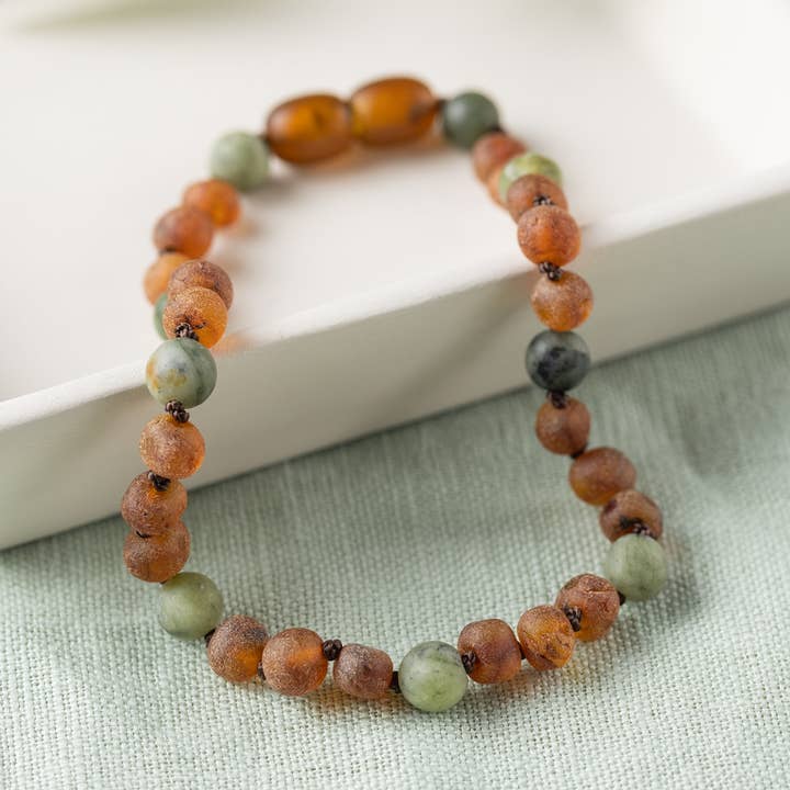 Pet | Green Jade + Raw Cognac Amber Collar for wholesale by R.B. Amber Jewelry