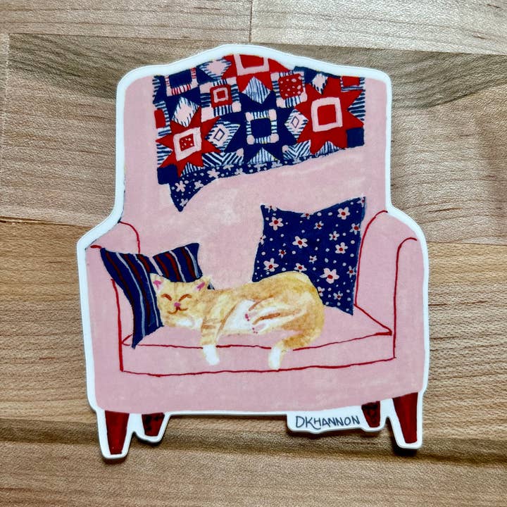 Autocollant de fauteuil en patchwork de chat orange pour la vente par DK Hannon Illustration