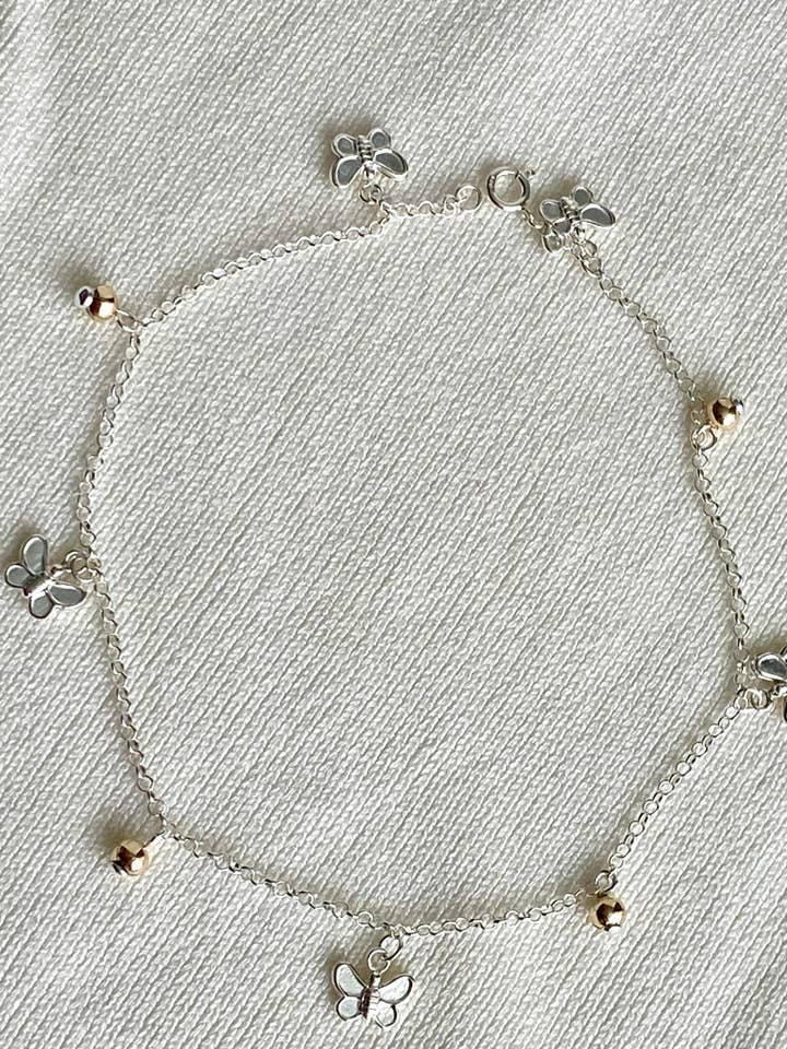 Butterflies Bracelet-Anklet Silver 925 and 8K gold laminated for wholesale by QURI