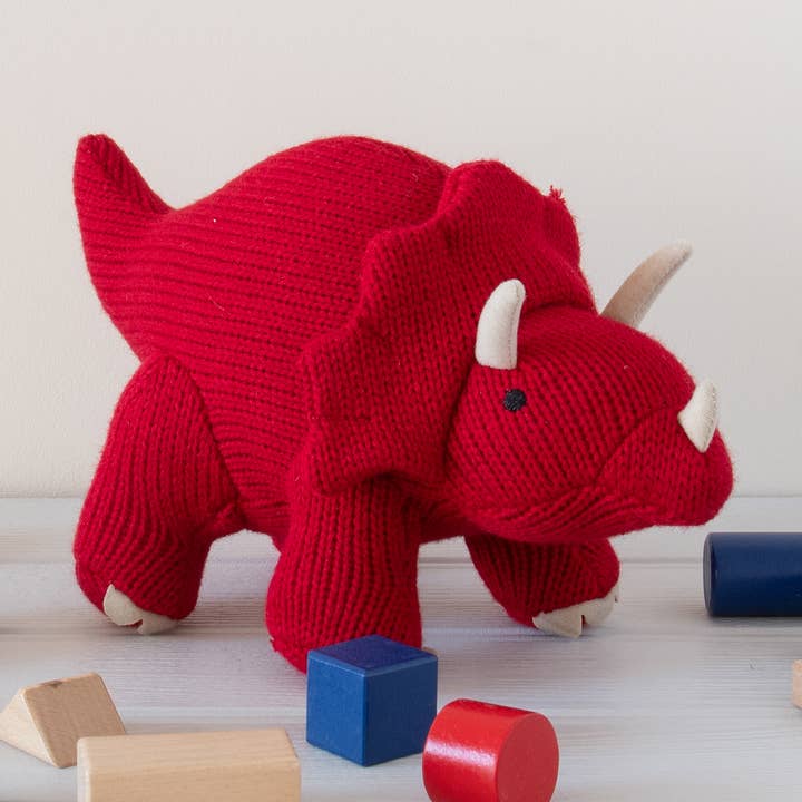 Gebreide Triceratops Rode Dinosaurus Teddy Knuffel Speelgoed voor wholesale door Best Years Ltd