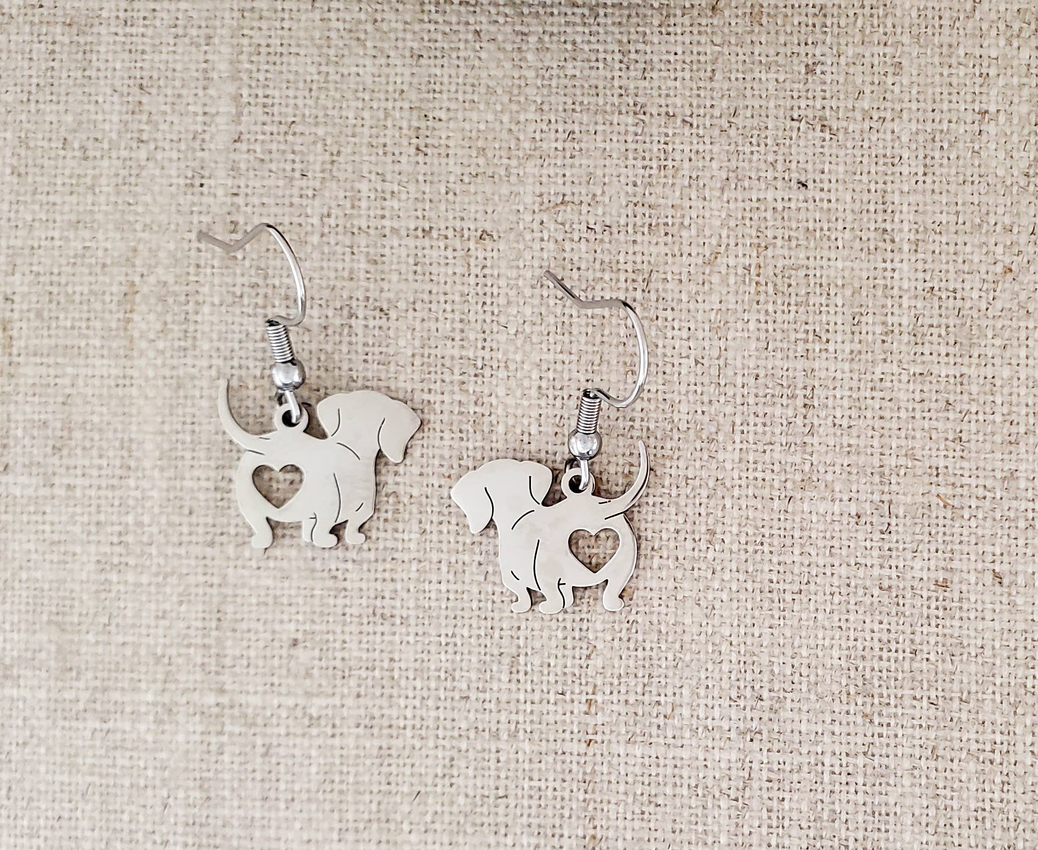 Covaly Artisan Jewelry - Wholesale Dangle Earrings -  Stainless Steel Dog with Heart Earrings   0