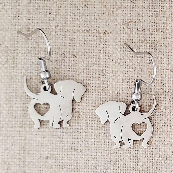 Covaly Artisan Jewelry - Wholesale Dangle Earrings - Stainless Steel Dog with Heart Earrings 0