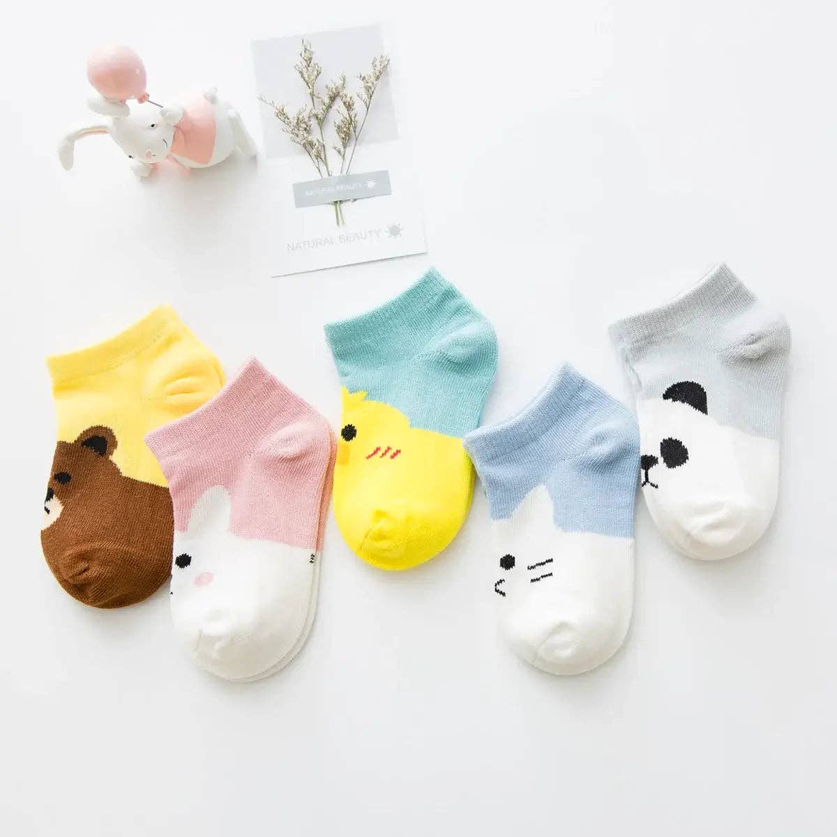 multicolorido Conjunto de 5 Meias Cabeças de Animais I Bebé e Criança para venda a revendedores na Faire1