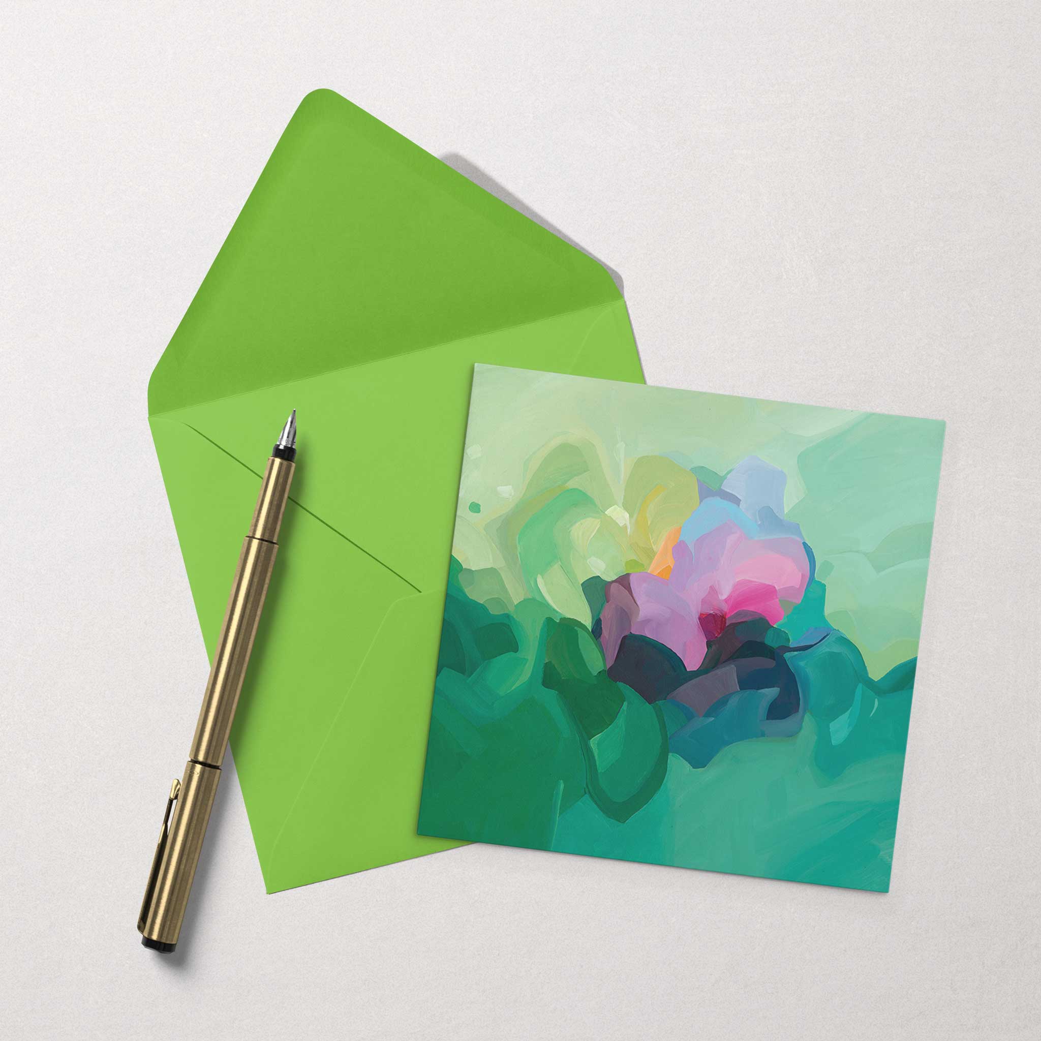 Susannah Bleasby Art - Venta al por mayor Tarjetas de felicitación - Tarjeta de Arte Verde Jade | Tarjeta de Felicitación de Arte Abstracto1