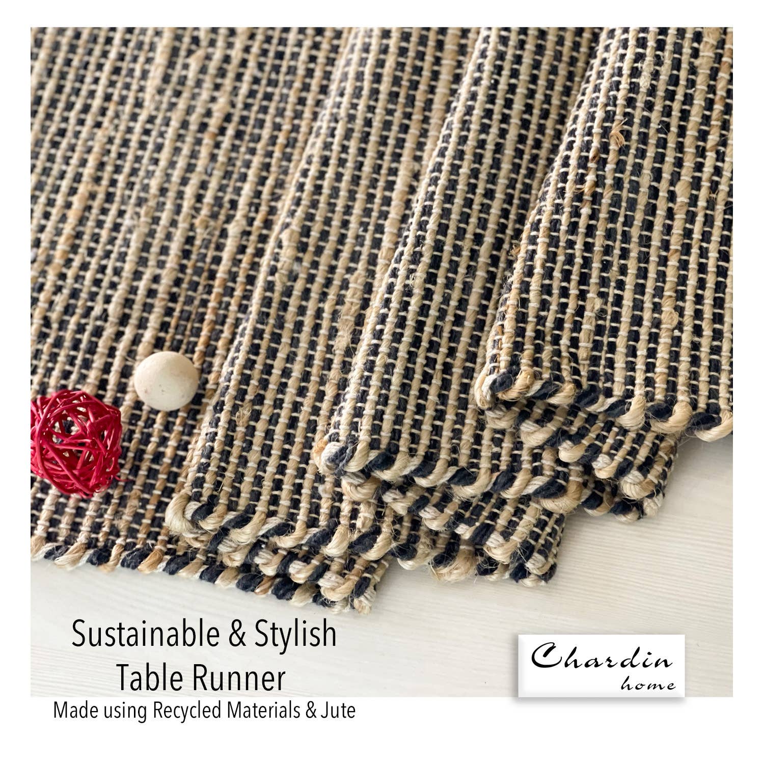 OMBRE TABLE RUNNER, NATURAL JUTE-BLACK, 13''x36''. for wholesale on Faire3