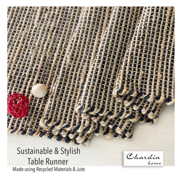 OMBRE TABLE RUNNER, NATURAL JUTE-BLACK, 13''x36''. for wholesale on Faire3