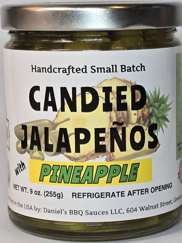 Candied Jalapenos with Pineapple for wholesale by Daniel's Bar-b-q Sauces L.L.C.