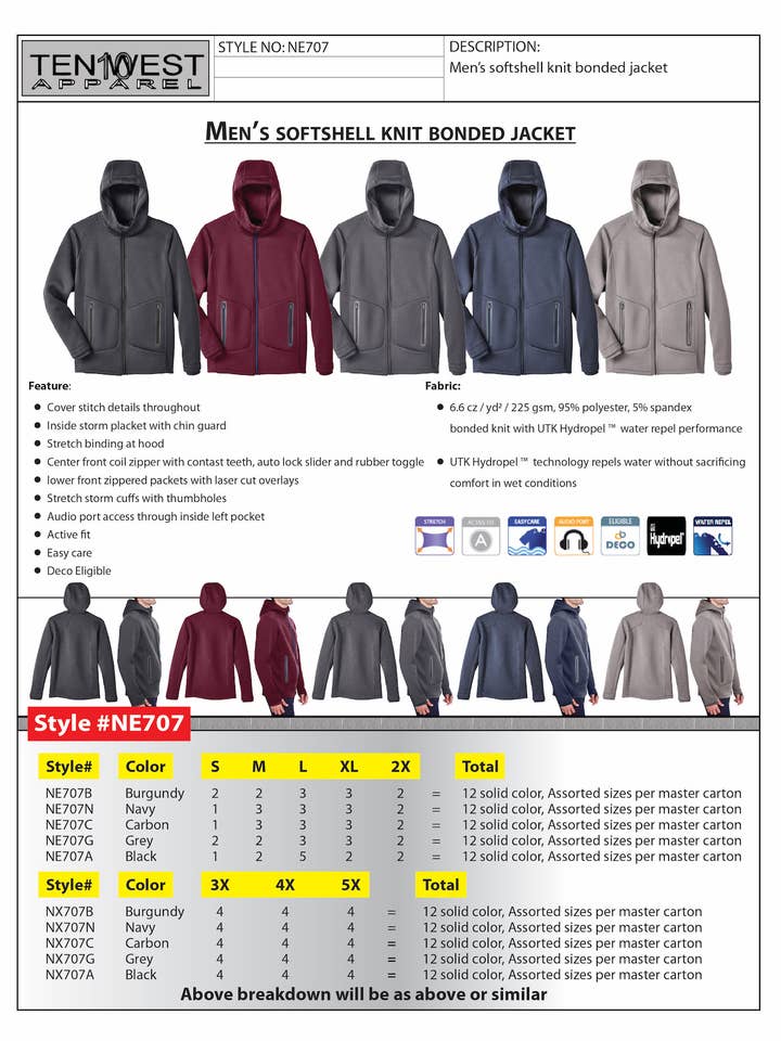 Mens softshell jacket carbon for wholesale by Ten West Apparel