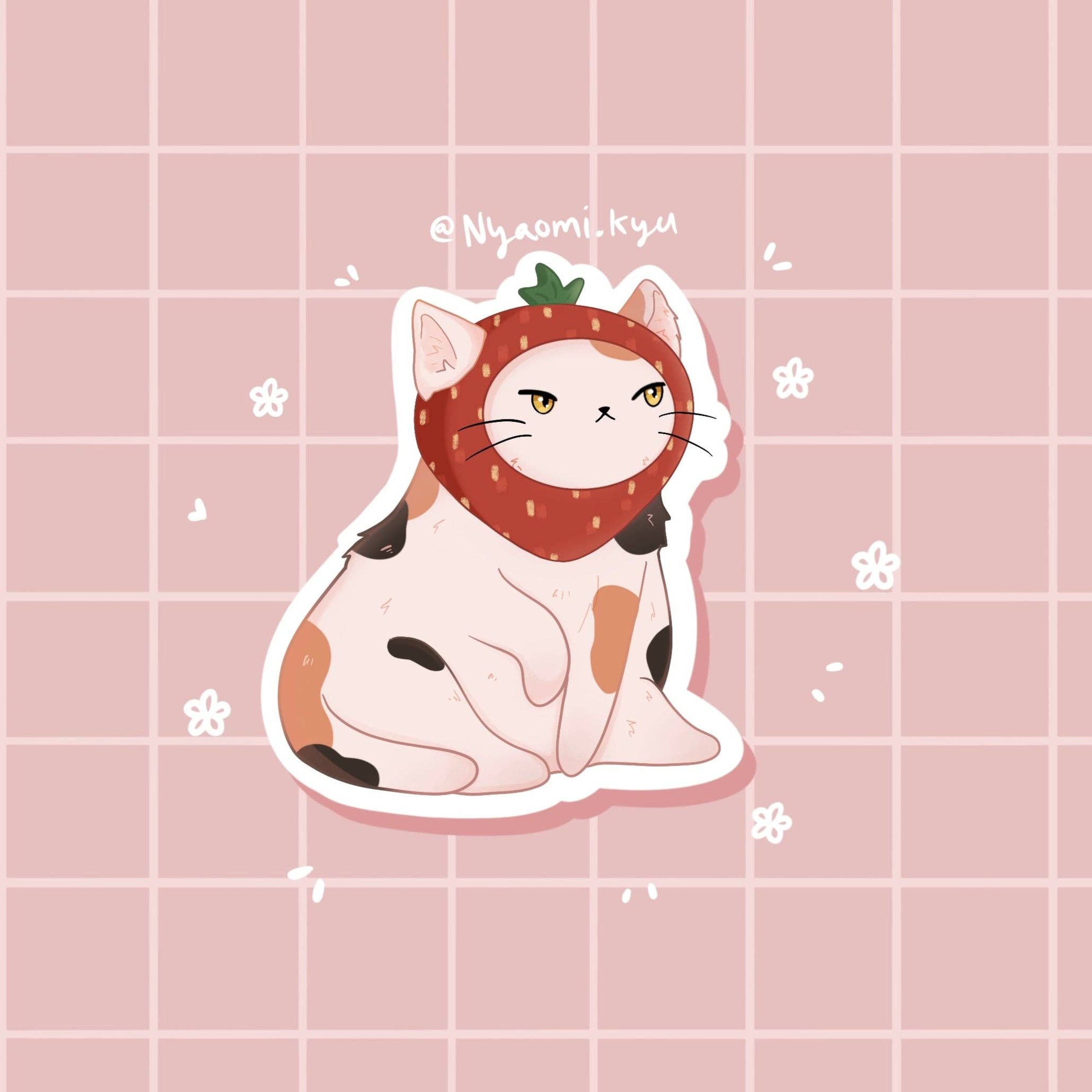 Nyaomikyu - Wholesale Sticker - Strawberry Hat Cat Sticker0
