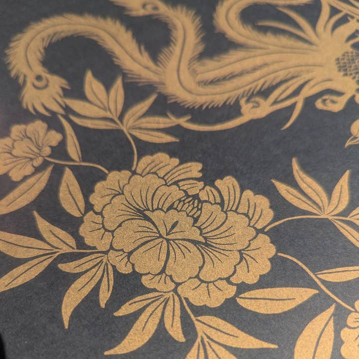 Christina Hu - Wholesale Art Print - Phoenix and Peony Flowers | 8.5"x11" Risograph print1