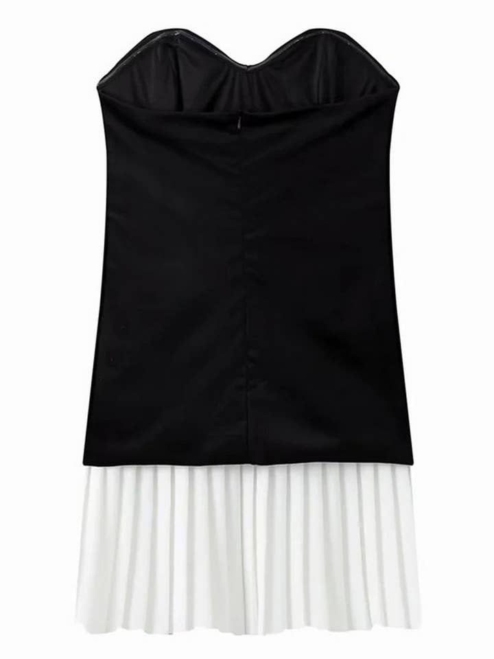 Black CWDTD0364_STRAPLESS VELVET PATCHWORK DRESS for wholesale on Faire