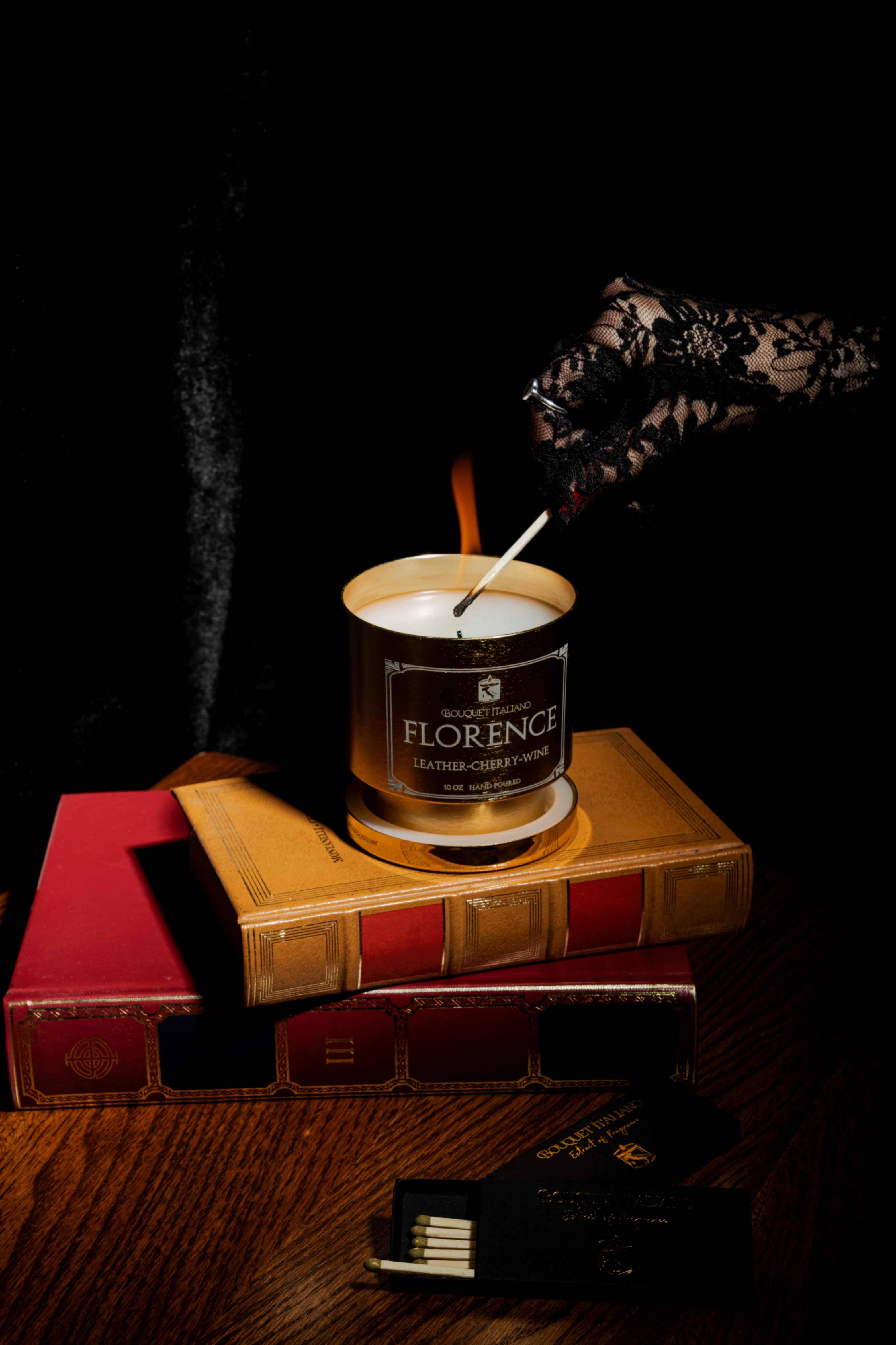 BouquetItaliano – Vela em jarro/copo por atacado – Vela de Luxo Florence Couro Cereja Merlot1