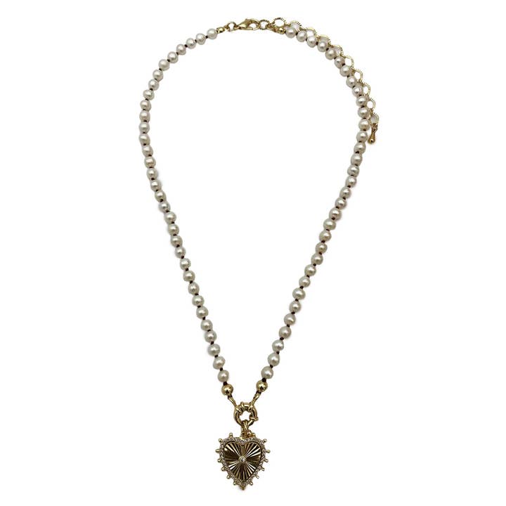 Diamond Heart Pendant with Pearls & Gold for wholesale by Retro Forever