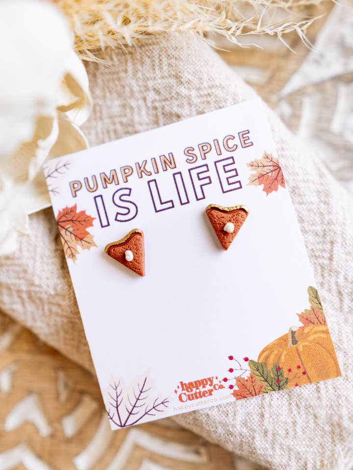 Pumpkin Pie Clay Earrings | Thanksgiving Fall Stud Earrings for wholesale by Happy Cutter Co
