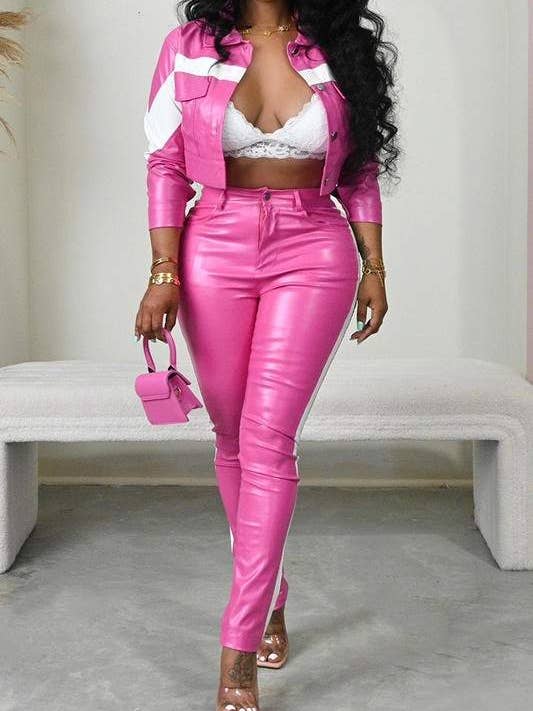 Fashion Combination - Wholesale Top & Pant Set (NOT Loungewear) - Women's - leather jacket and pants set
