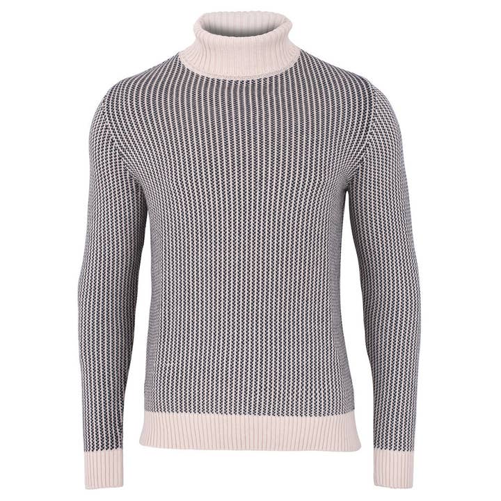 Ecru Mens 100% Cotton Fisherman Tuck Stitch Roll Neck Jumper for wholesale on Faire