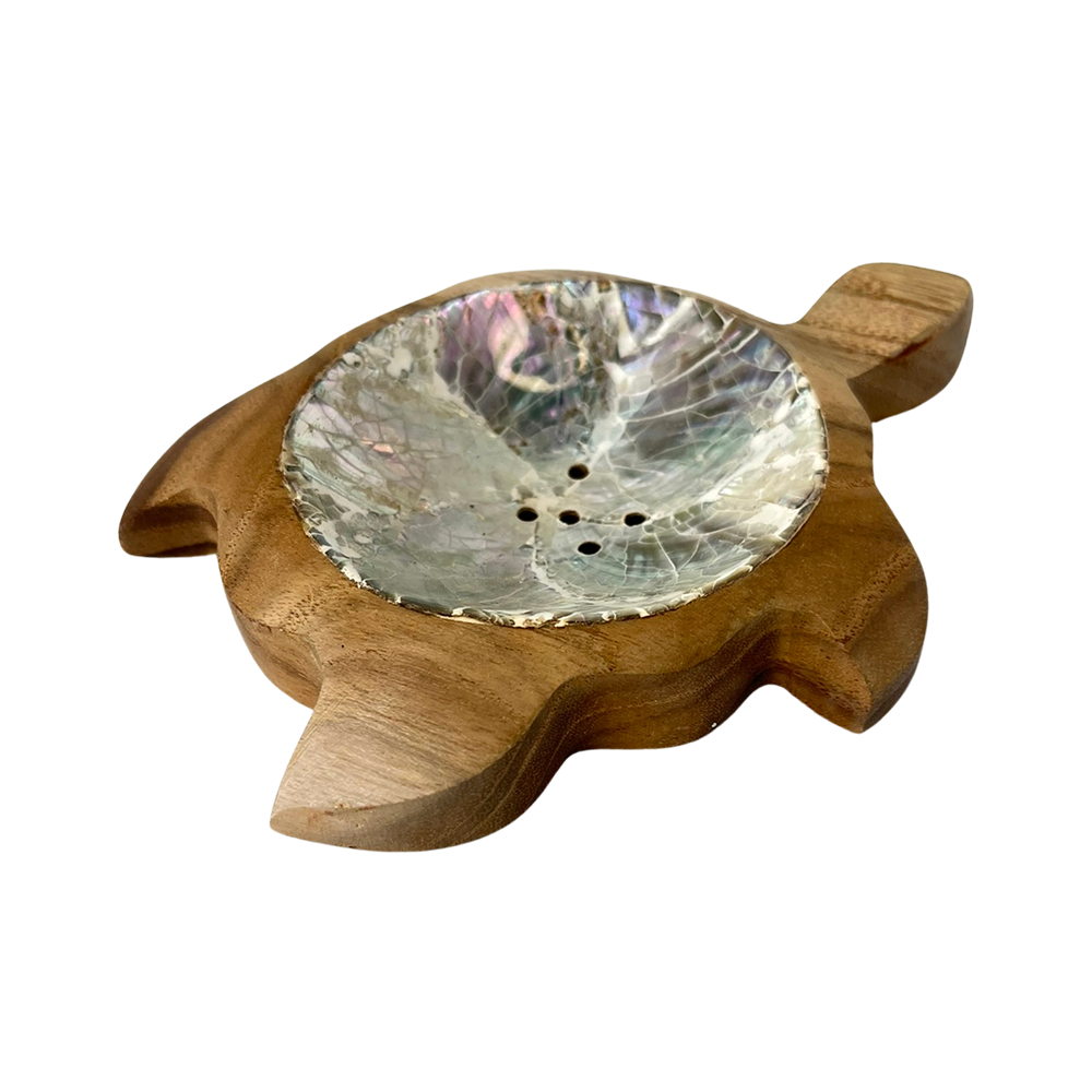 VIE – wholesale Bath soap dish – Turtle Soap Dish, Teak Wood with Abalone Inlay, Approx. 12cm1
