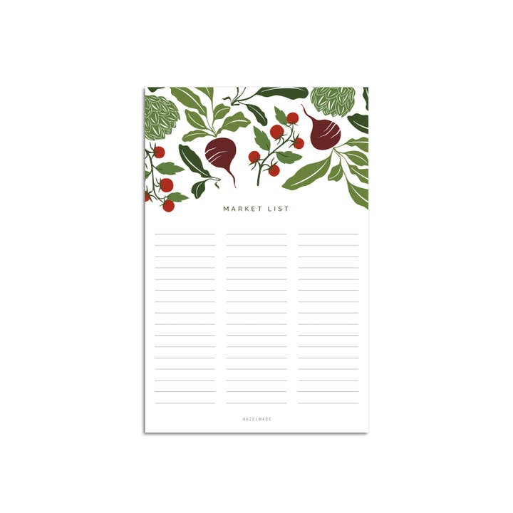 HAZELMADE® Tea Towels + Gifts - Wholesale Notepad - "Market List" Veggies Notepad / Large / 5.5" x 8.5"3